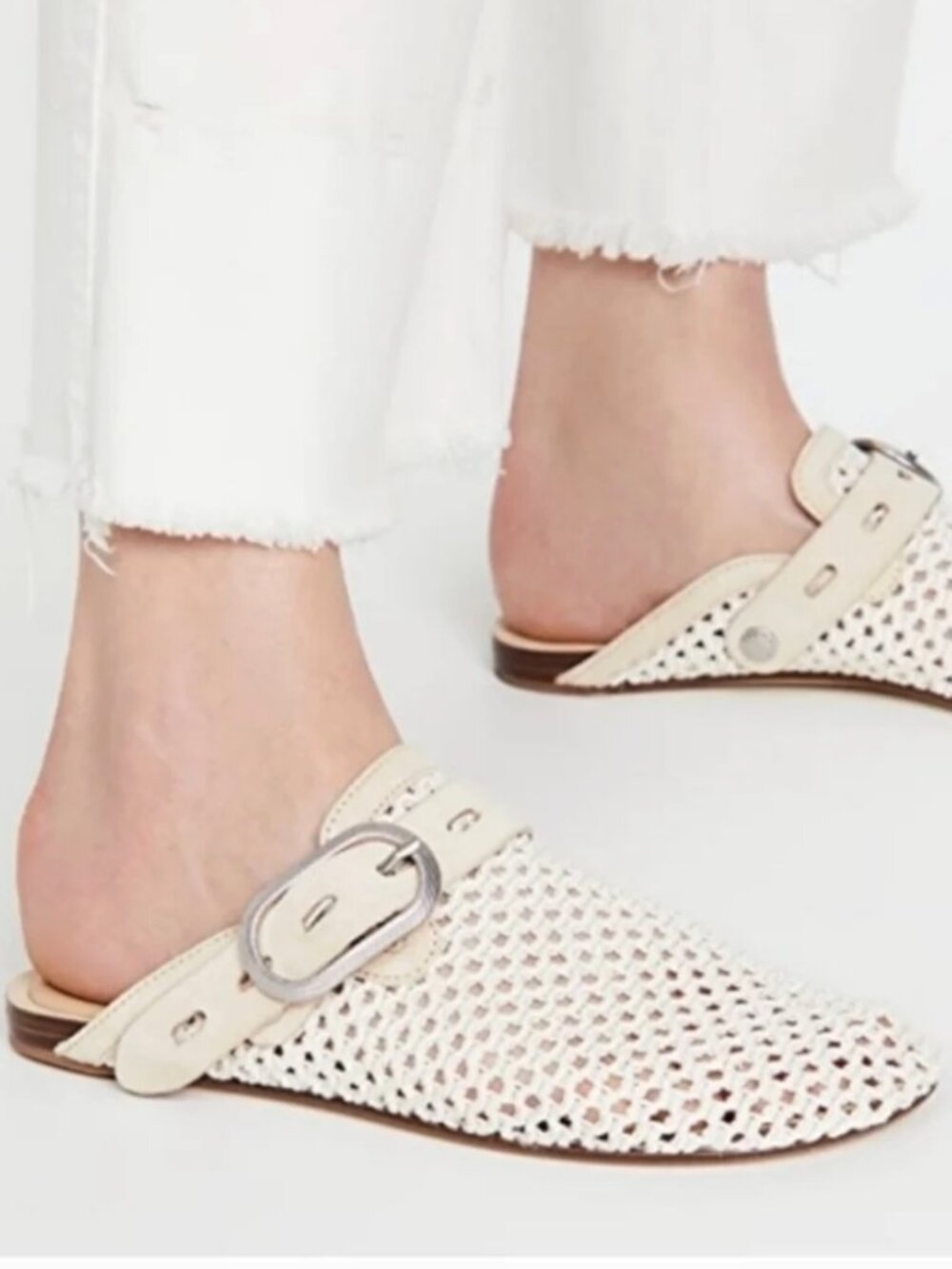 Rag & Bone Ansley Slide Mule Net & Leather In Natural Women's Size 39 / 9